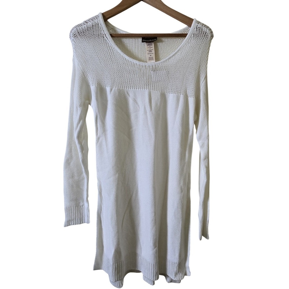Tommy Bahama Beach Sweater Womens Small White TSW78440C Cotton Mesh Knit Scoop
